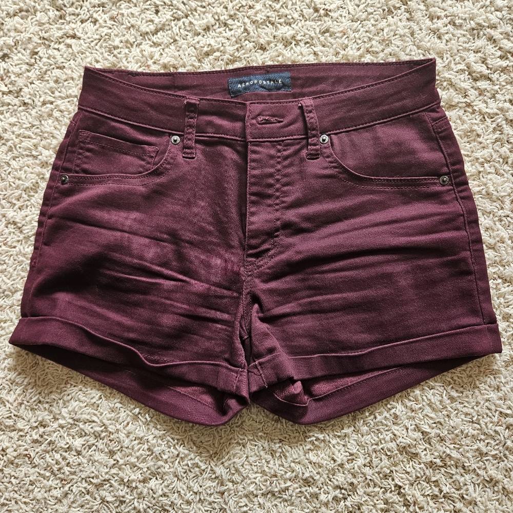 Aeropostale Burgundy Maroon High Waisted Midi Shorts Size 6
